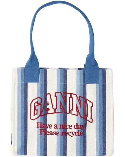 Ganni Gestreifte Leinwand Tasche - Blau