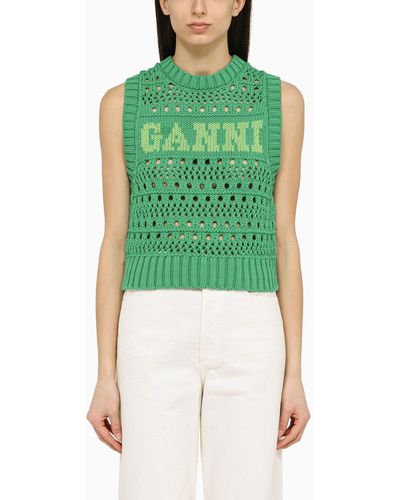 Ganni Logo Cotton Blend Vest - Green