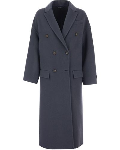 Brunello Cucinelli Wol En Cashmere Double Breasted Coat - Blauw