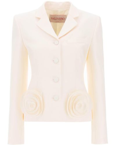 Valentino Garavani Crepe Couture Jacket Met Bloemenappliques - Wit