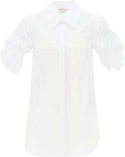 Alexander McQueen Camisa de con mangas cortas anudadas - Blanco