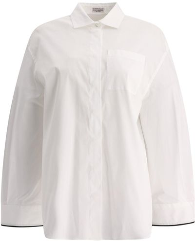 Brunello Cucinelli Poplin Shirt Met Glanzende Manchetdetails - Wit