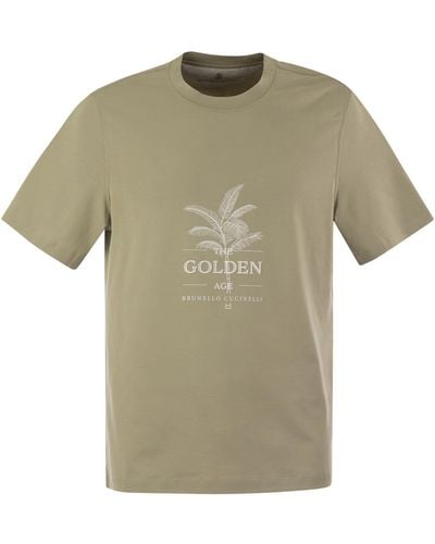 Brunello Cucinelli Baumwolltrikot -T -Shirt mit Druck - Grün