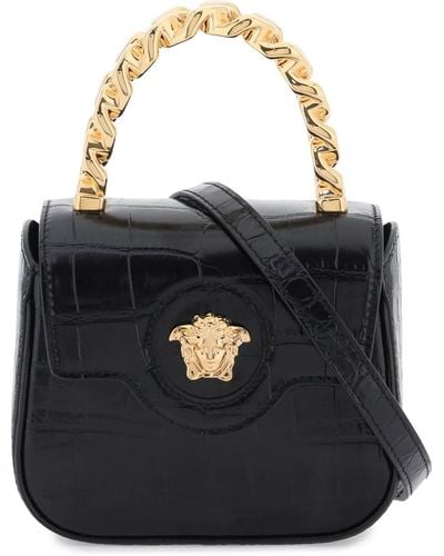 Versace Mini Bag 'La Medusa' In Pelle Stampa Coccodrillo - Nero