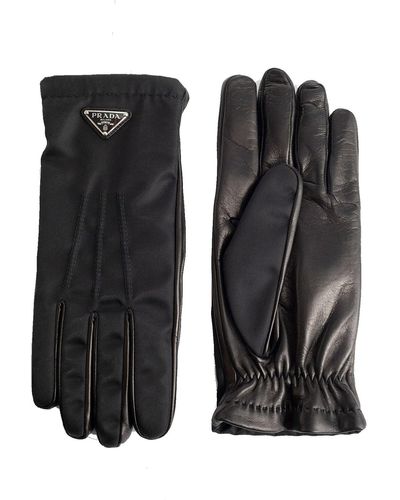 Prada Nylon And Leather Gloves - Black