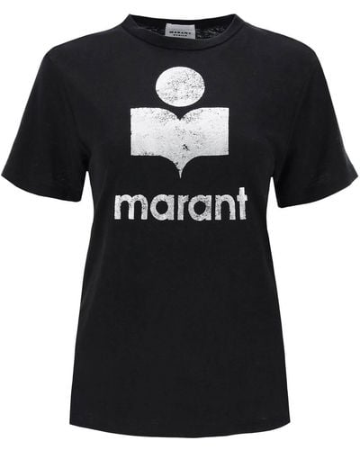 Isabel Marant Zewel T -Shirt mit metallischem Logo -Druck - Schwarz