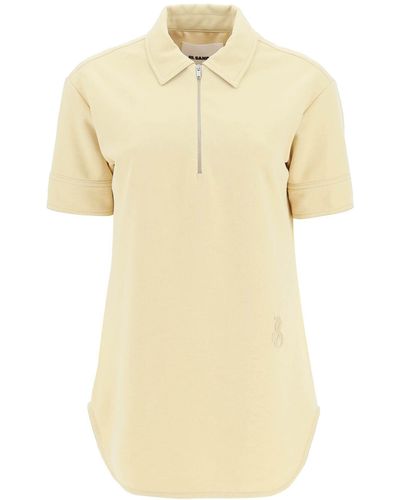 Jil Sander Polo Shirt Met Halve Zip En Monogram Borduurwerk - Geel