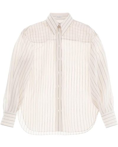 Brunello Cucinelli Lichtgewicht Sprankelende Streepshirt - Wit