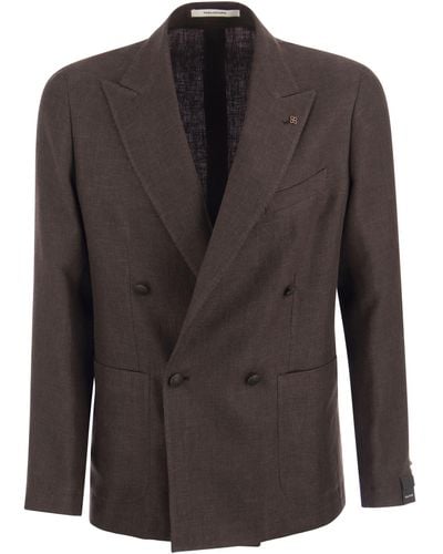 Tagliatore Double Breasted Jacket In Wol En Linnen - Zwart