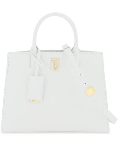 Burberry Borsa frances in pelle a grana con monogram - Bianco