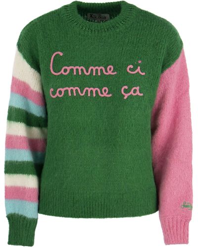 Mc2 Saint Barth Brushed Crew-Neck Sweater With Lettering - Green