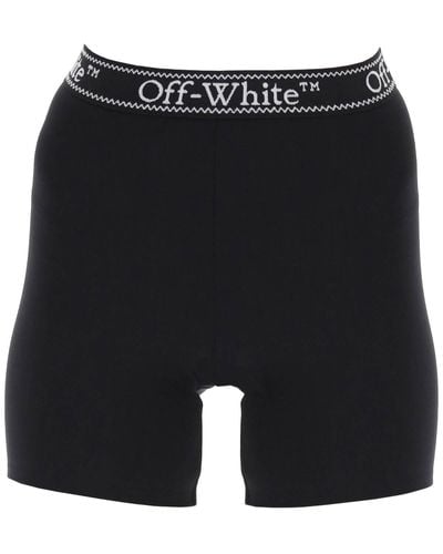 Off-White c/o Virgil Abloh Short sportif blanc avec bande de marque - Noir