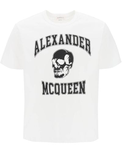 Alexander McQueen T -Shirt mit Uni -Logo und Schädeldruck - Blanc