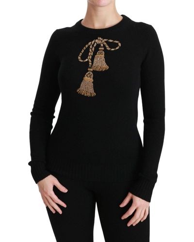 Dolce & Gabbana Zwarte Wollen Gouden Kwast Pullover-trui