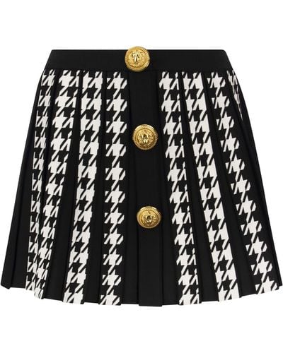 Balmain Minifalda plisada de con botones - Negro