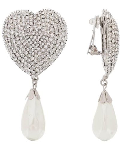 Alessandra Rich Pendientes de cristal de corazón rico en Alessandra con perlas - Blanco