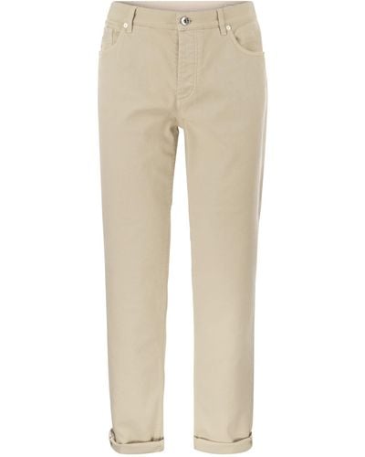 Brunello Cucinelli Five Pocket Pantalons en ajustement traditionnel dans le confort léger Denim teint - Neutre