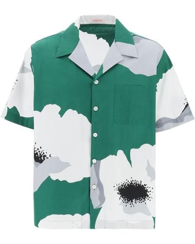 Valentino Garavani "flower Portret Print Poplin Bowling Shirt" - Groen