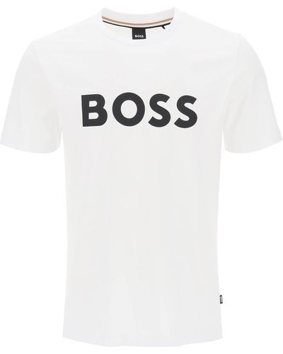 BOSS by HUGO BOSS T-Shirt T-Shirt RN mit großem Markenprint auf der Brust - Weiß