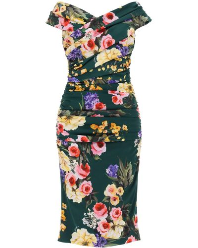 Dolce & Gabbana Rose Garden Draped Midi -jurk - Meerkleurig