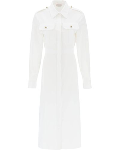 Alexander McQueen Hemdkleid in Poplin - Weiß