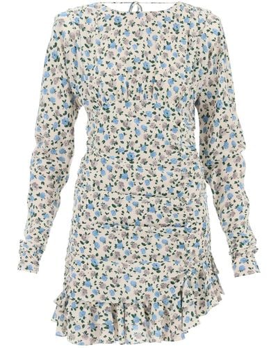 Alessandra Rich Gedrapeerde Mini -jurk Met Bloemenpatroon - Wit