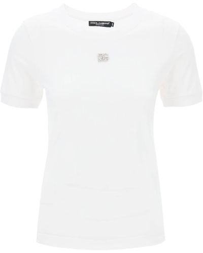 Dolce & Gabbana T-shirt in jersey con decoro DG crystal - Bianco