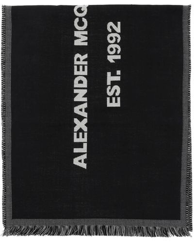 Alexander McQueen Mcqueen Graffiti Oversized Sjaal - Zwart