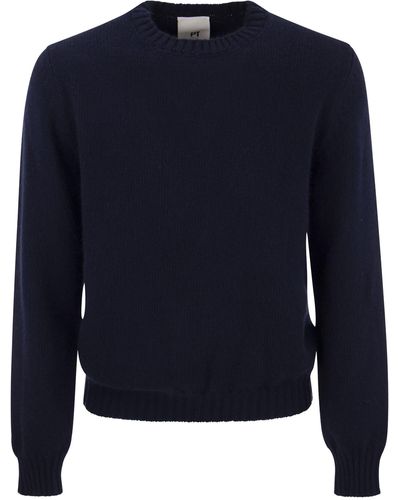 PT Torino Crew Neck Pullover In Wool And Angora Blend - Blue