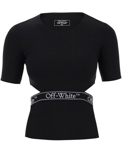 Off-White c/o Virgil Abloh Uit White "logo Band T -shirt Met Uitgesneden Ontwerp - Zwart