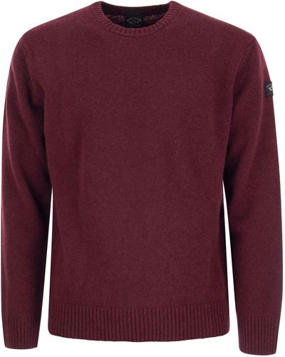 Paul & Shark Wool Crew Neck With Arm Patch - Purple