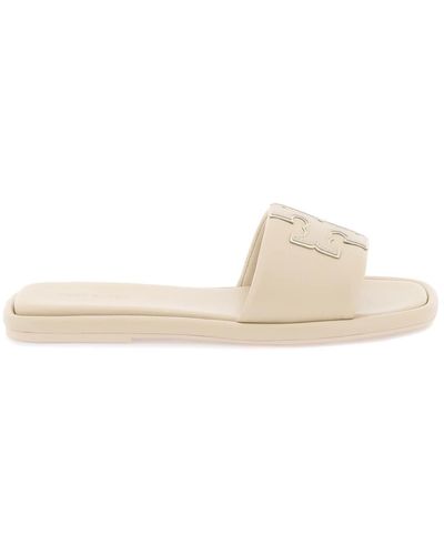 Tory Burch Slides In Pelle Double T - Bianco