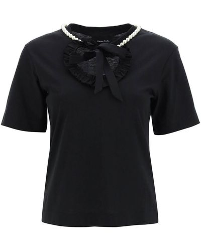 Simone Rocha T-shirt avec le cœur coupé et perles en forme de coeur - Noir