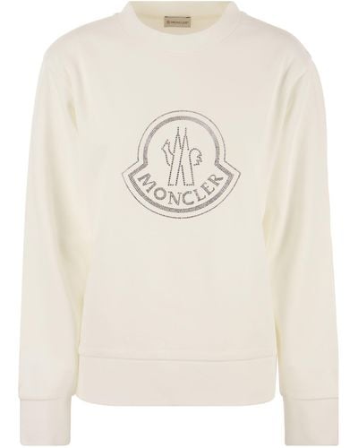 Moncler Sweat-shirt de logo avec cristaux - Blanc