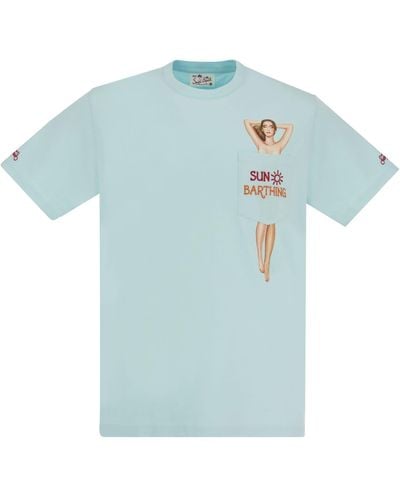 Mc2 Saint Barth Sunbarthing T -shirt Met Borduurwerk Op Zak - Blauw
