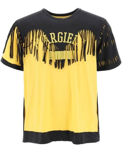 Maison Margiela T Shirt Décortiqué Con Frange - Giallo