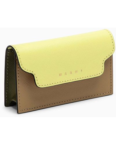 Marni Business Card Holder Vanilla/green Leather - Yellow