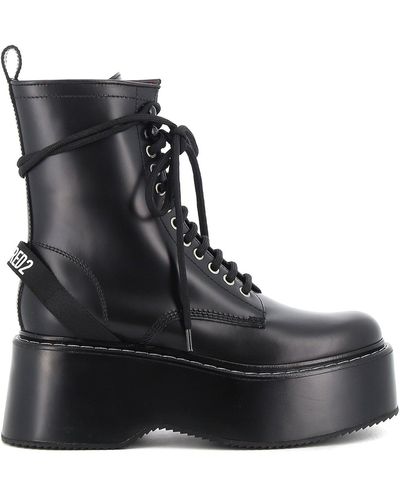 DSquared² Lace Up Leather Boots - Black