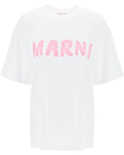 Marni T -shirt Met Maxi Logo Print - Wit