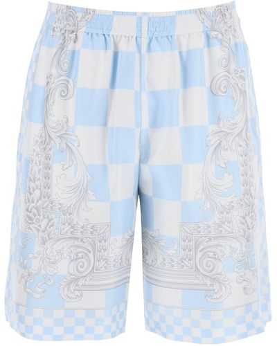 Versace Bedrukte Silk Bermuda Shorts Set - Blauw