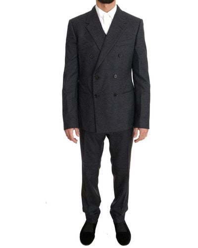 Dolce & Gabbana Grauer Zweireihiger Zweireihiger Anzug aus Wolle und Seide - Schwarz