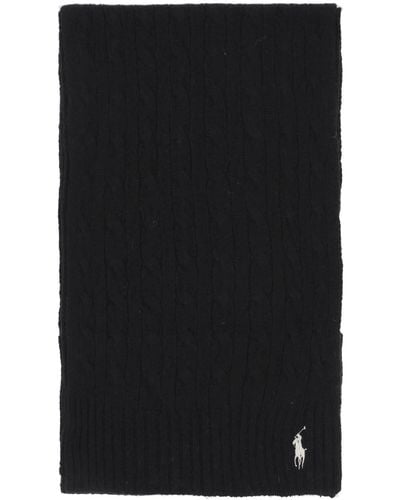 Polo Ralph Lauren Wool En Cashmere Cable Knit Scarf - Zwart