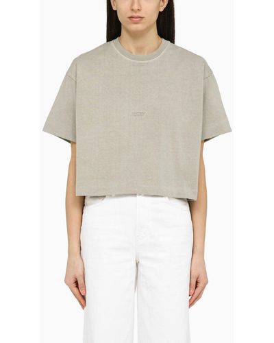 Autry Foggy Gray Cotton Cropped T Shirt - Natural