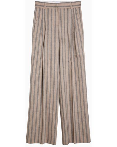 Quelledue Striped Linen And Wool Pants - Natural
