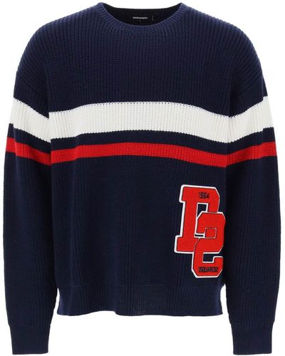 DSquared² Suéter de lana con parche universitario - Azul