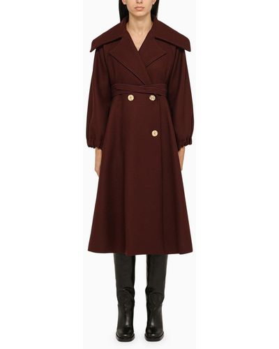 Patou Wine Wool Double Breasted Coat - Red