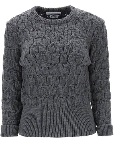 Thom Browne Pullover in Wollkabelstrick - Grau