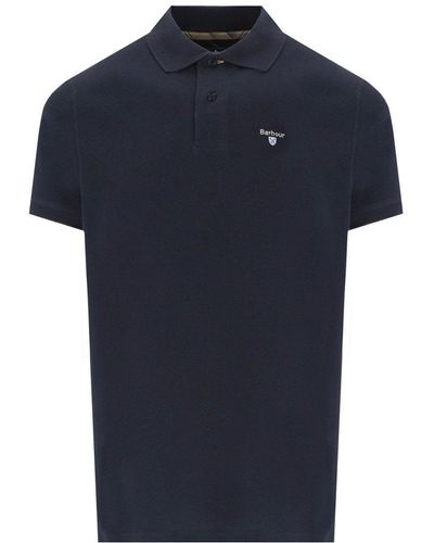 Barbour Tartan Pique Navy Blue Polo Shirt