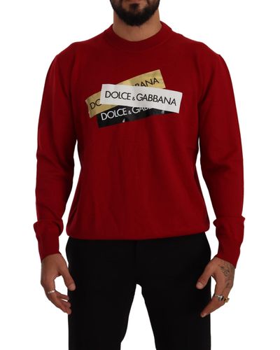Dolce & Gabbana Red Crewneck Pullover Logo Wool Sweater - Rot