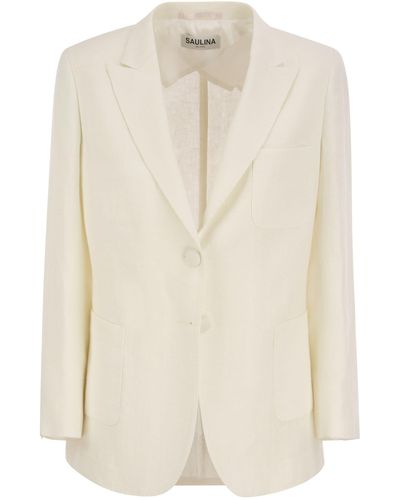 SAULINA Adelaide Linen Two Button Jacket - White